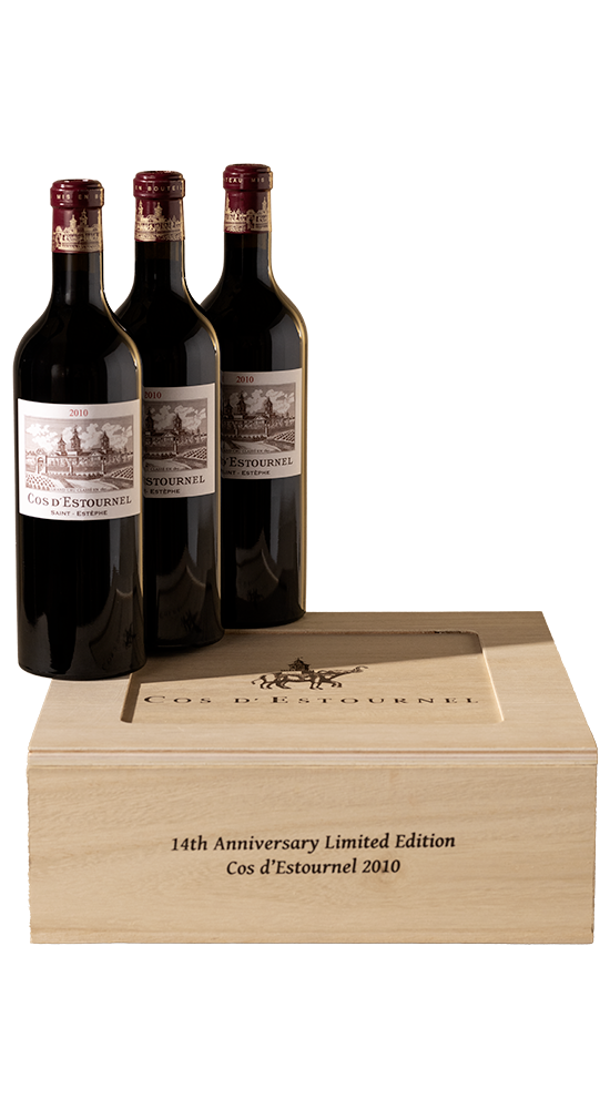 Château Cos d'Estournel 2010 14th anniversary in wooden case of 3 bottles